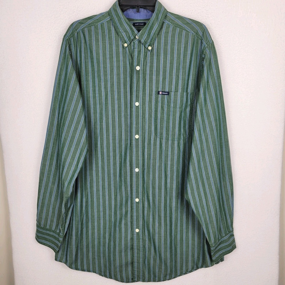 Chaps Mens Button Down Shirt Size LT Green Blue Stripe Cotton Blend Classic Prep